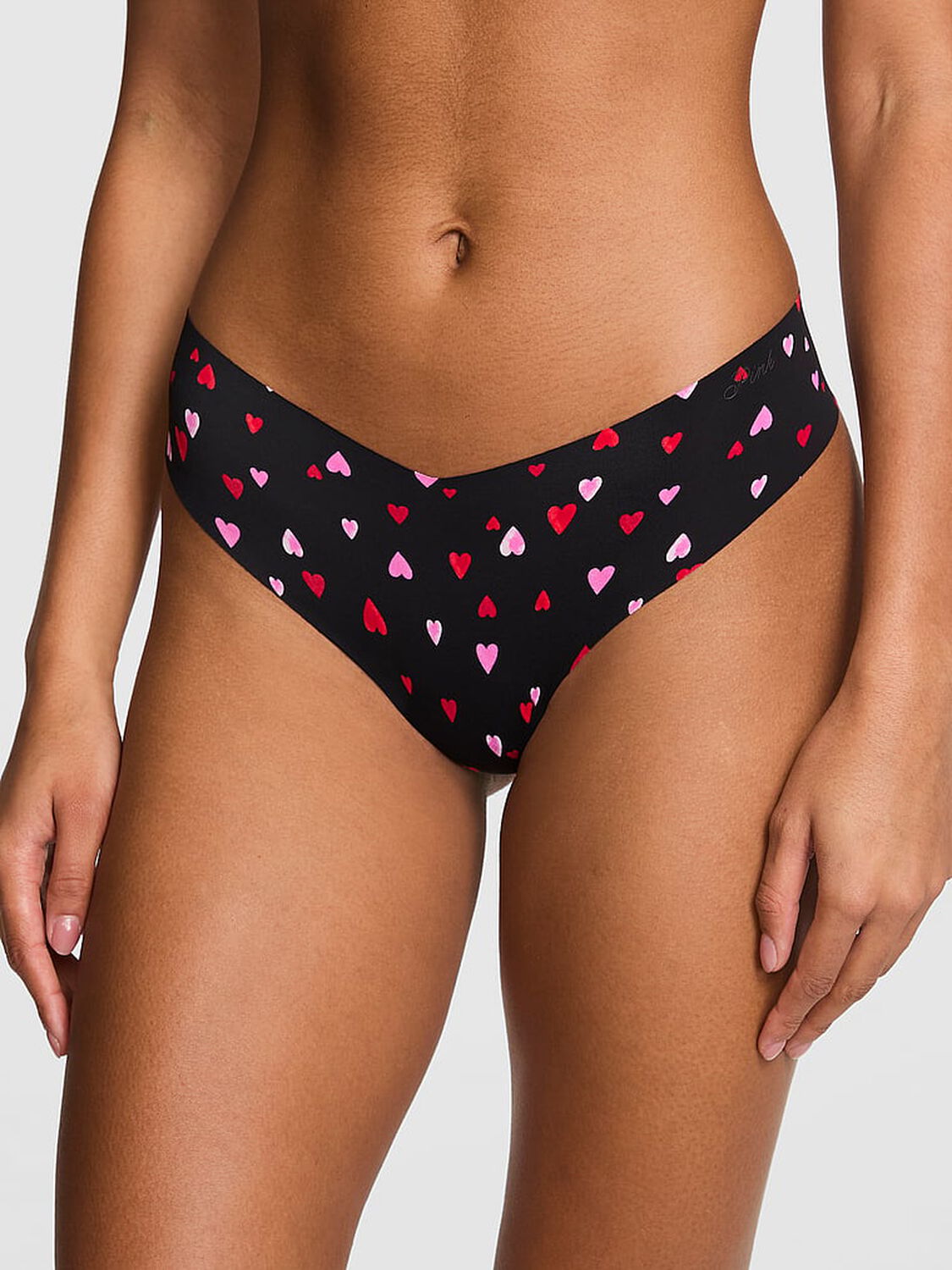 vs Pink No-Show Thong Panty Black Heart 1 of 3 