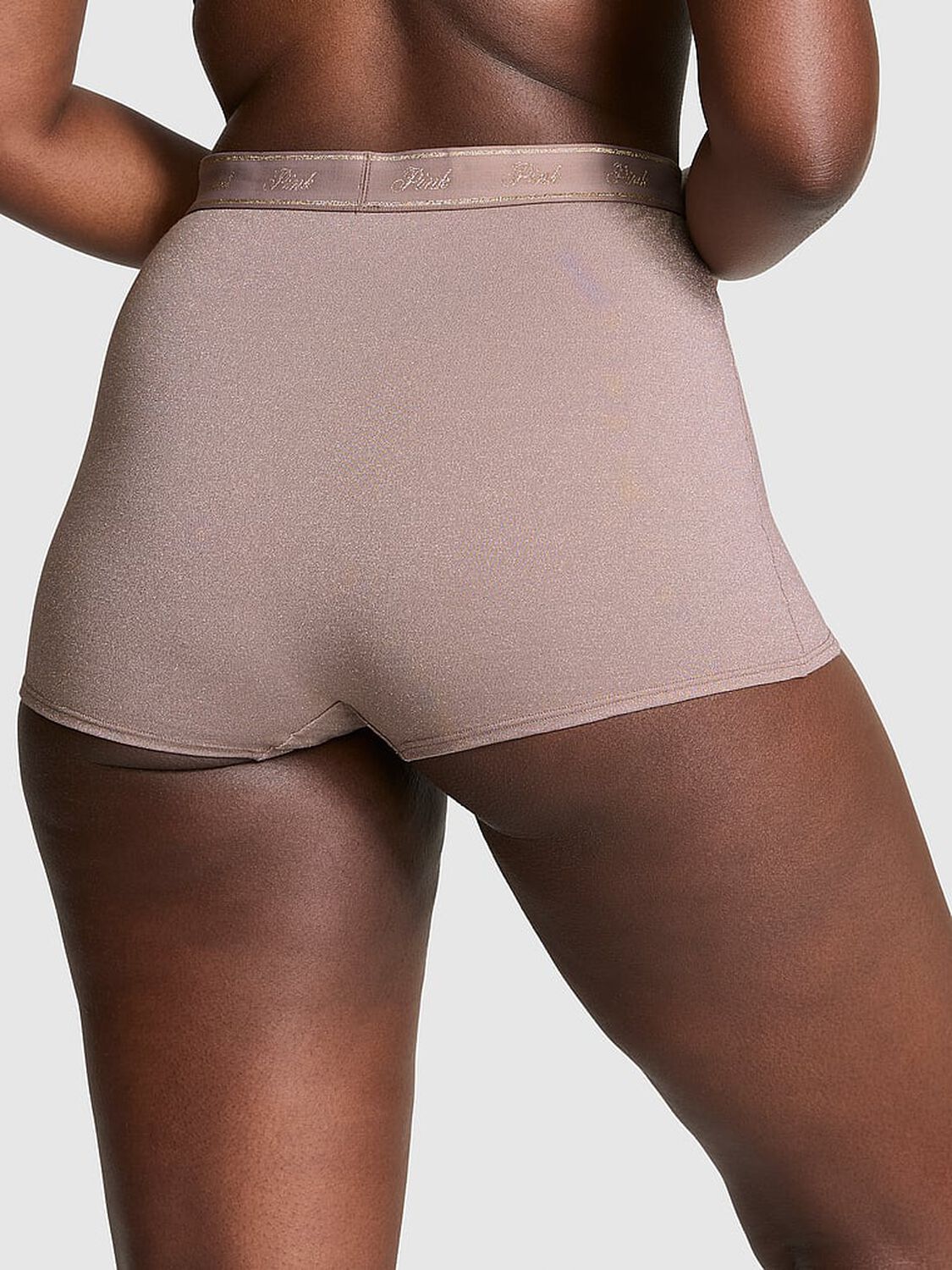 vs Pink Logo Cotton Shimmer High-Waist Boyshort Panty Iced Coffee Sparkle Knit 2 of 4 