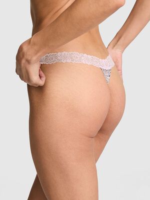 Cotton Lace-Trim Thong Panty