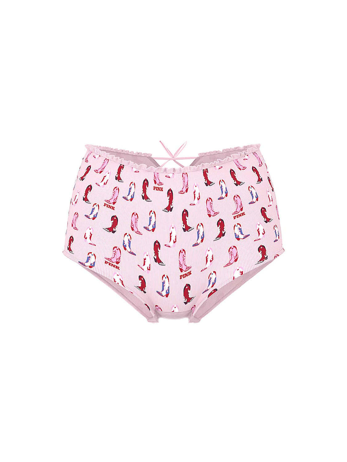 vs Pink Cotton Boyshort Panty Pink Tulip Cowboy Boots Print Side Tie 2 of 3 