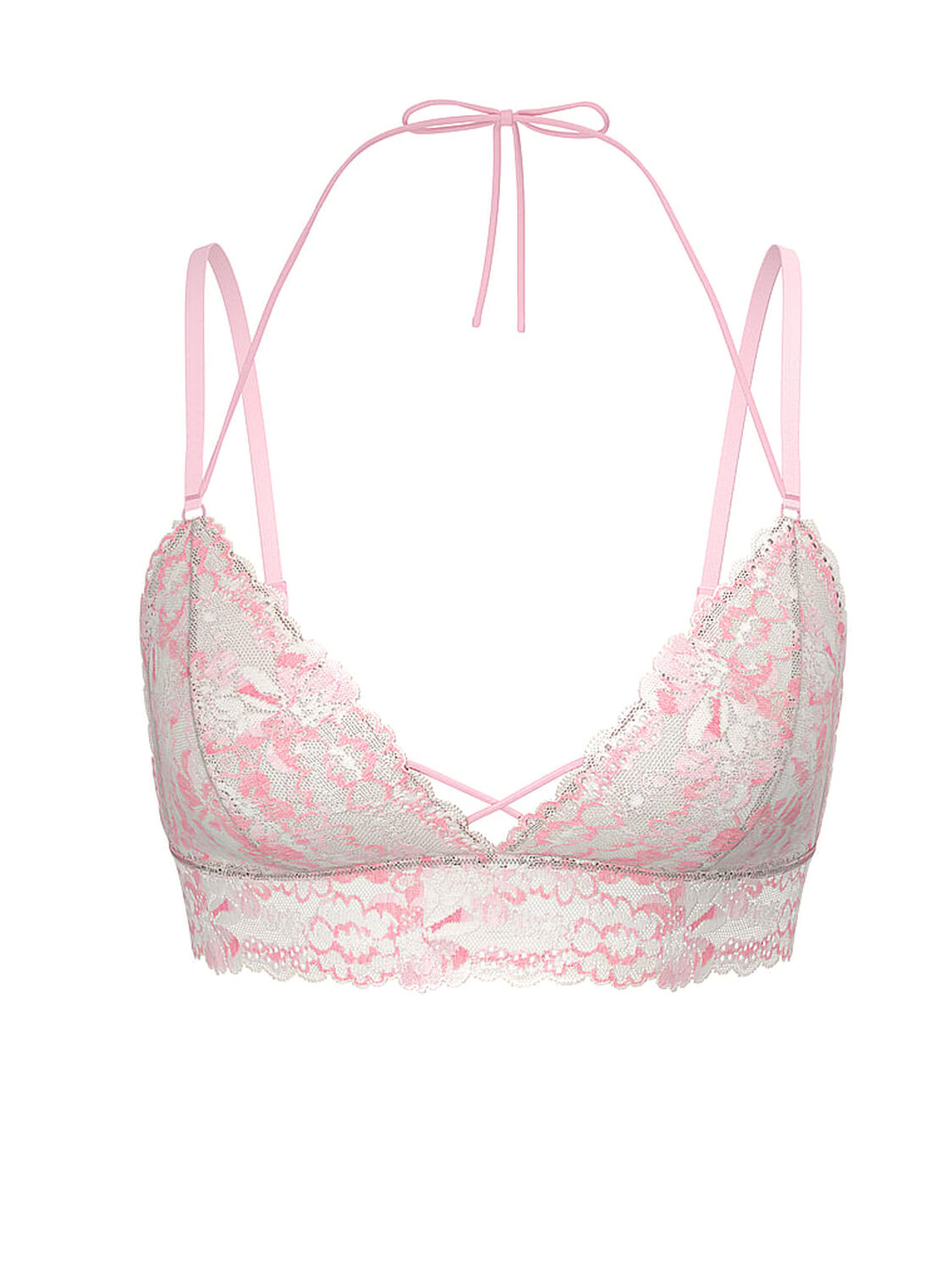 vs Pink Bralettes & Bra Tops Wink Lace Halter Triangle Bralette Petal Pink 2 of 2 