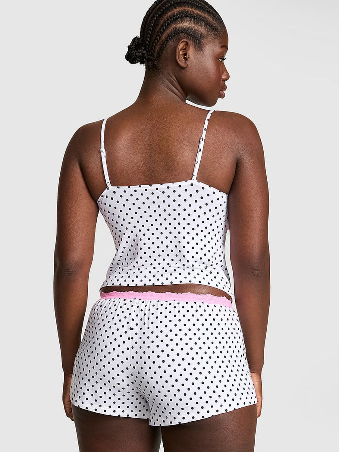 vs Pink Modal Lace-Trim Micro Shorts White With Black Dots 2 of 3 