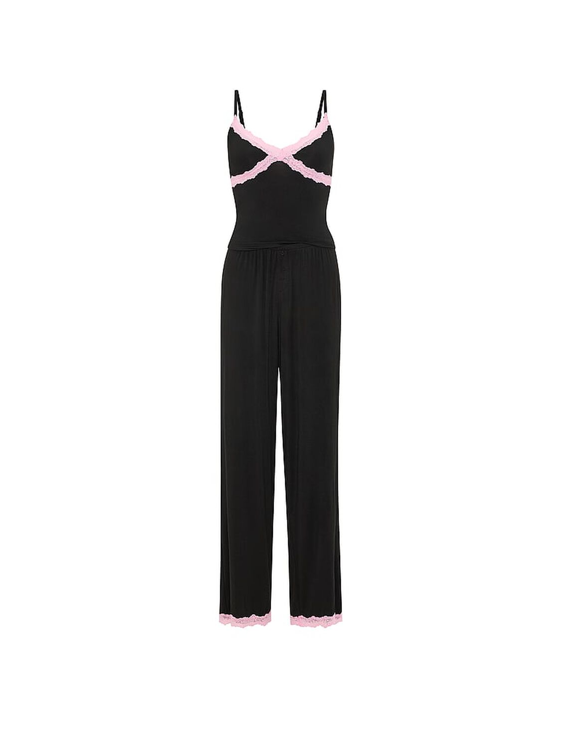 vs Pink Modal Lace-Trim Cami & Pants Pajama Set Black 3 of 4 