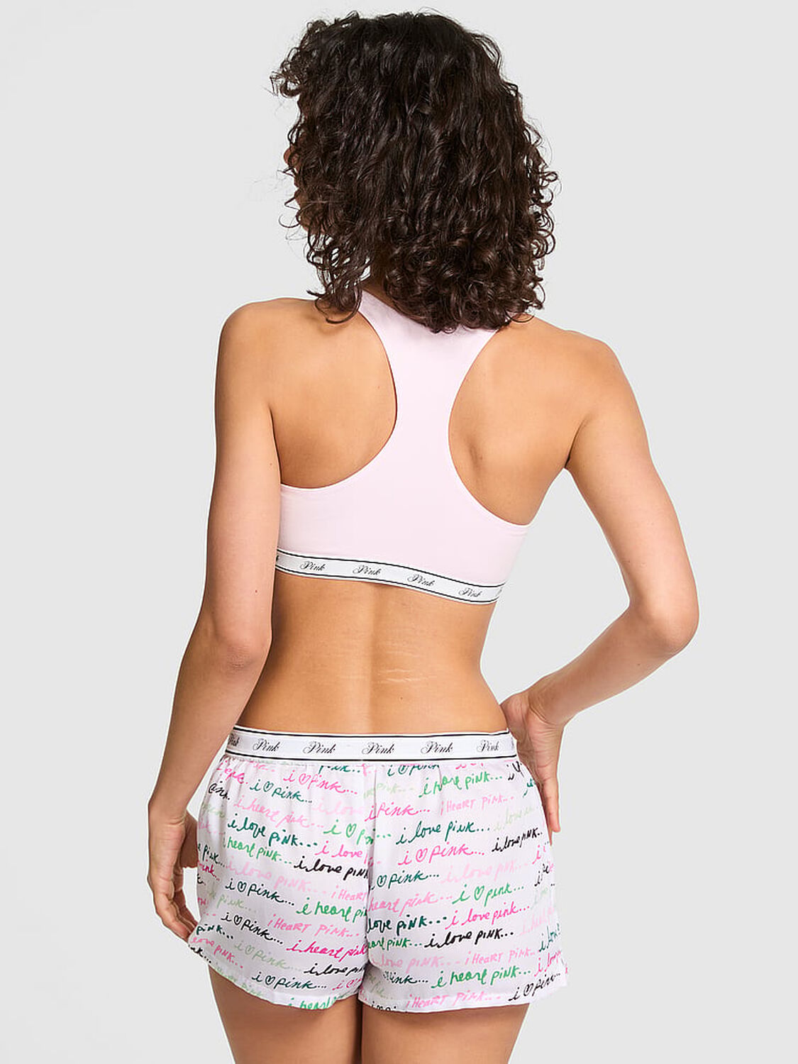 vs Pink Silky Sleep Boxy Pajama Shorts Vs White Logo Script 2 of 4 