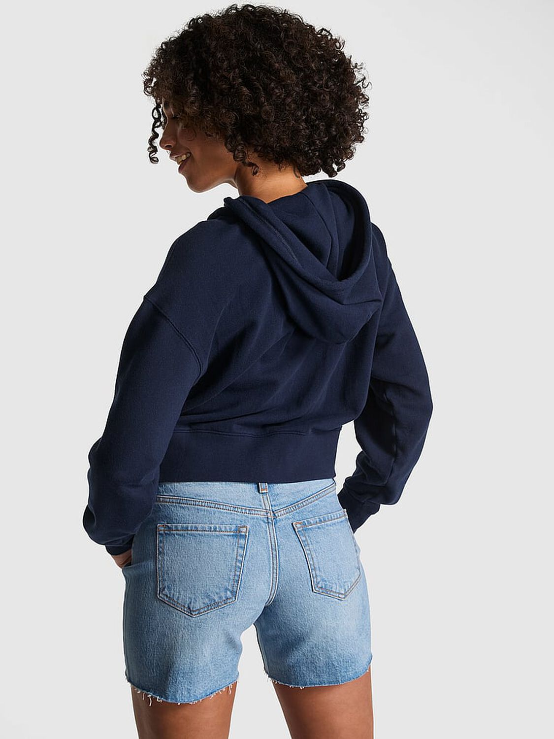 vs Pink Ivy Terry Shrunken Full-Zip Hoodie Noir Navy 1 of 2 