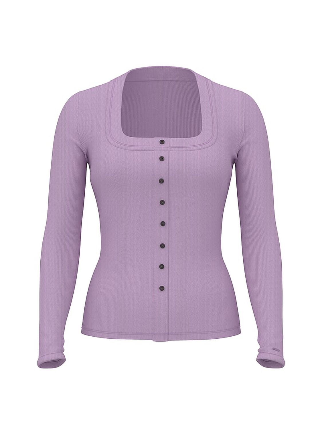pink Pink Vintage Ribbed Button-Down Long-Sleeve Tee Frozen Plum 1 of 2 