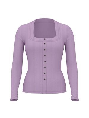 Vintage Ribbed Button-Down Long-Sleeve Tee