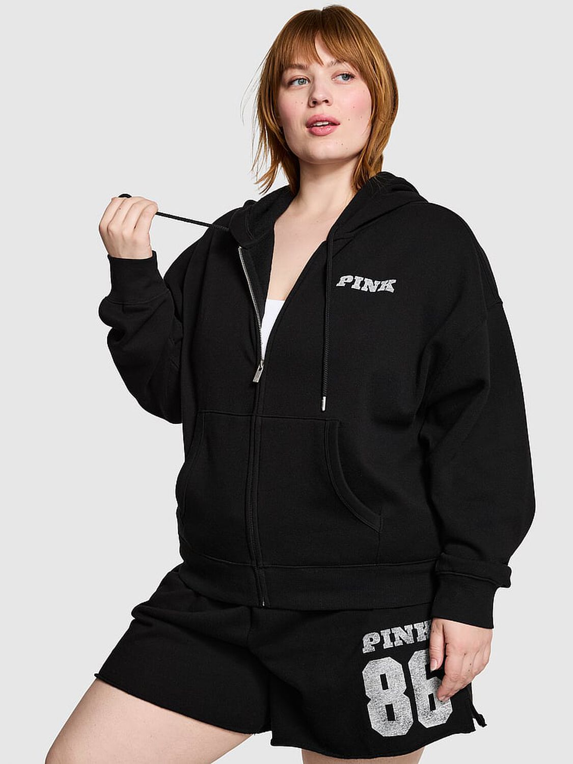 vs Pink Ivy Fleece Campus Full-Zip Hoodie Pure Black 1 of 3 
