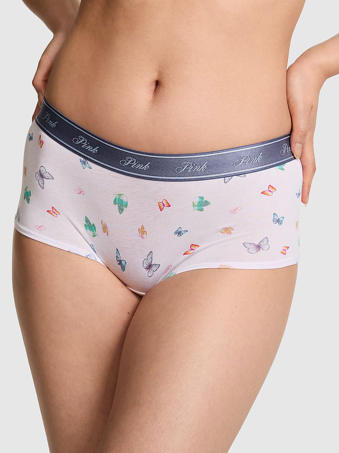 vs Pink Logo Cotton Boyshort Panty White Multicolor Butterfly 1 of 3 