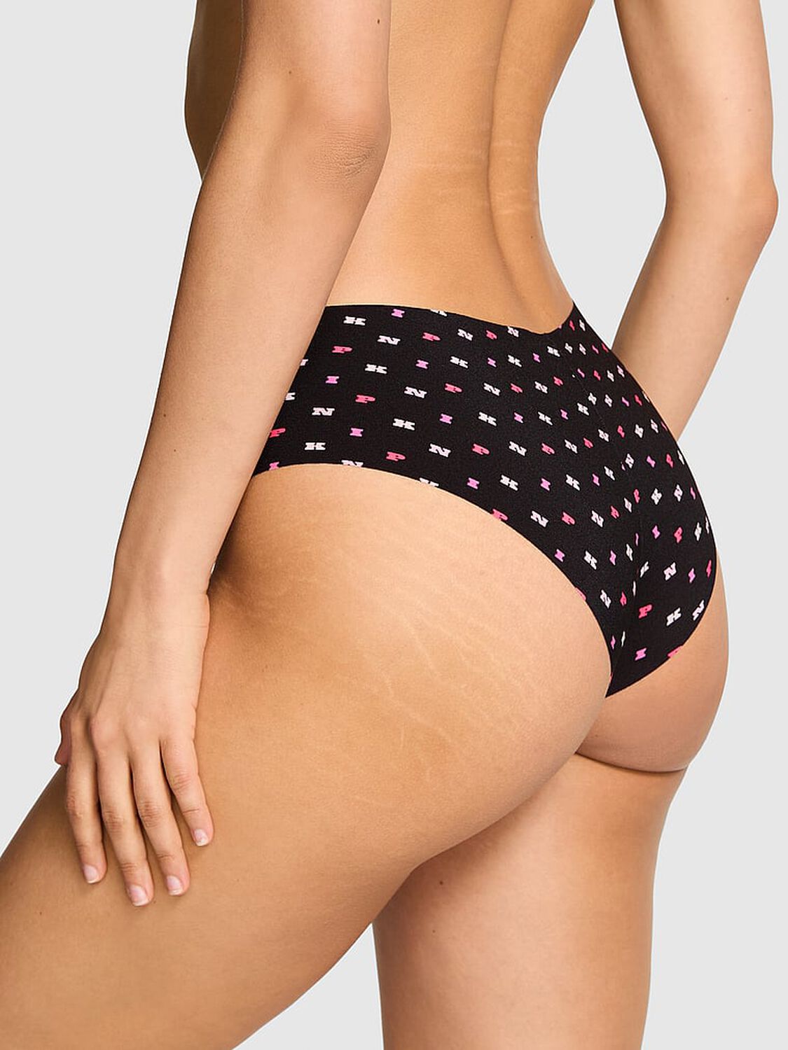 vs Pink No-Show Cheeky Panty Black Scattered Pink Print 2 of 3 