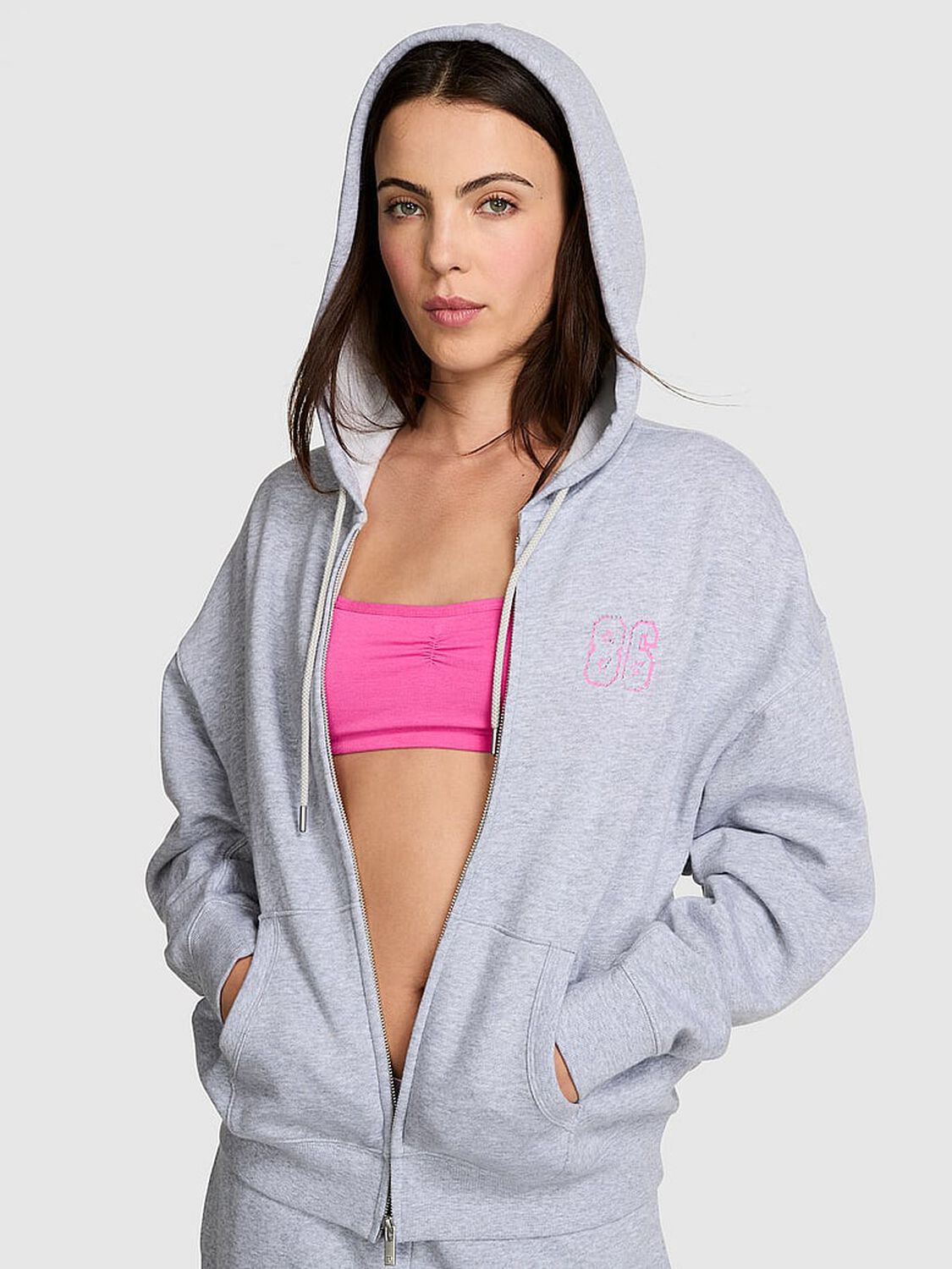 vs Pink Ivy Fleece Campus Full-Zip Hoodie Vs Medium Heather Grey Band 1 of 3 