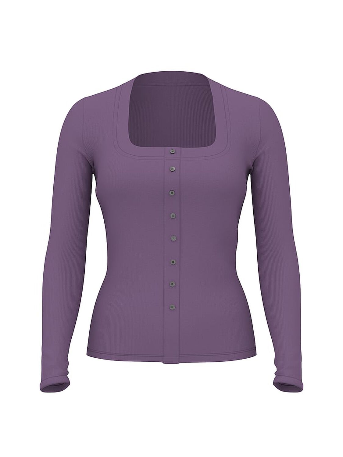 vs Pink Vintage Ribbed Button-Down Long-Sleeve Tee Frozen Plum 1 of 2 