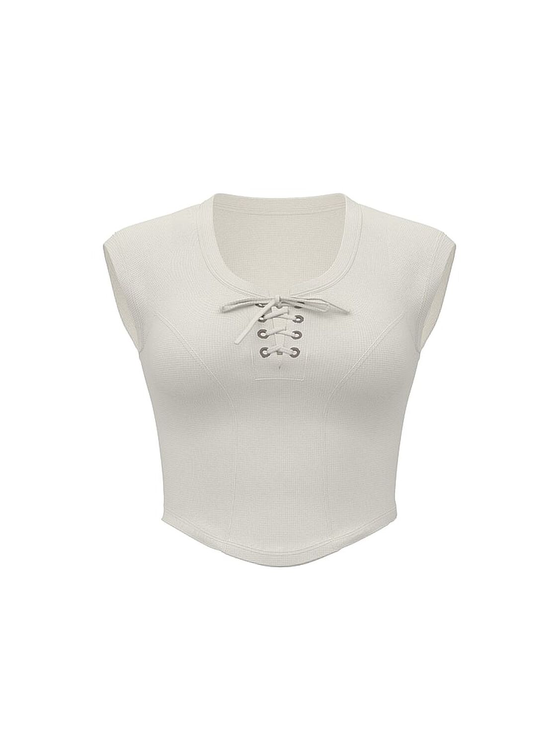 vs Pink All-Day Soft Ribbed Lace-Up Top Winter White 3 of 3 