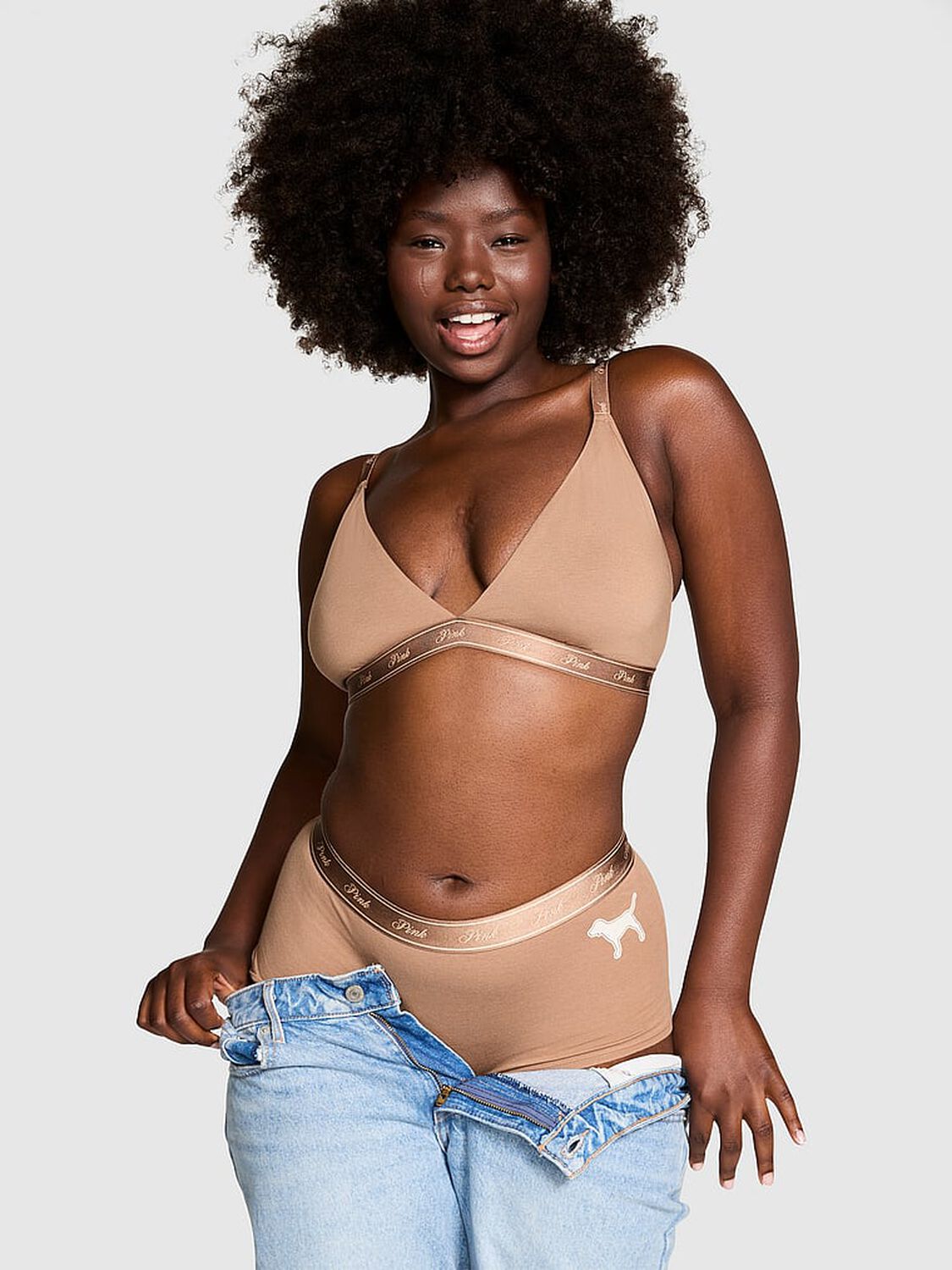 vs Pink Bralettes & Bra Tops Cotton Logo Triangle Bralette Limitededition Cocoa Latte 5 of 5 
