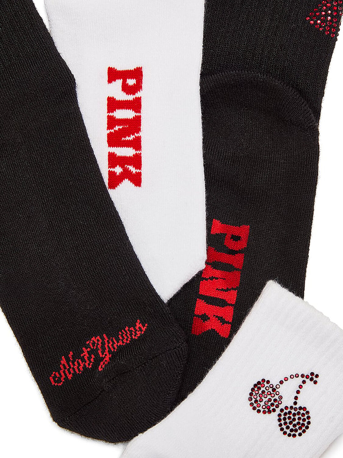 pink Pink 2-Pack Quarter Socks Black Rhinestone Lips/Vs White Red Rhinestone Cherries 2 of 2 