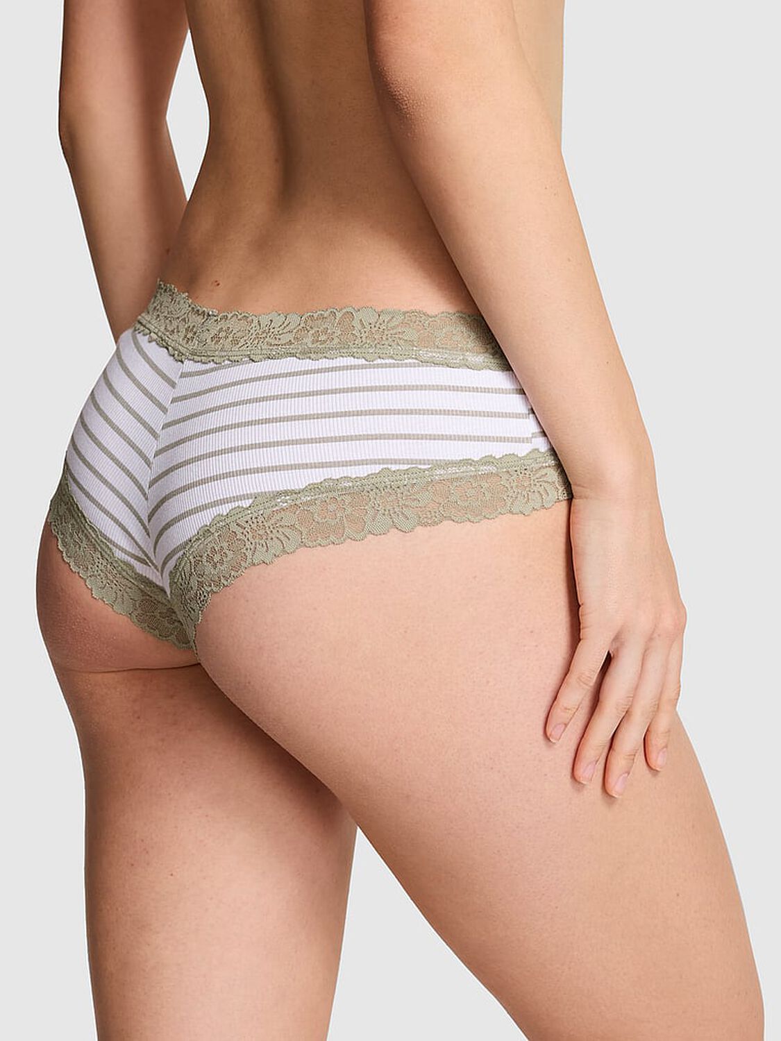 vs Pink PINK Wink&trade; Lace-Trim Cheeky Panty Slate Green Stripes 2 of 3 