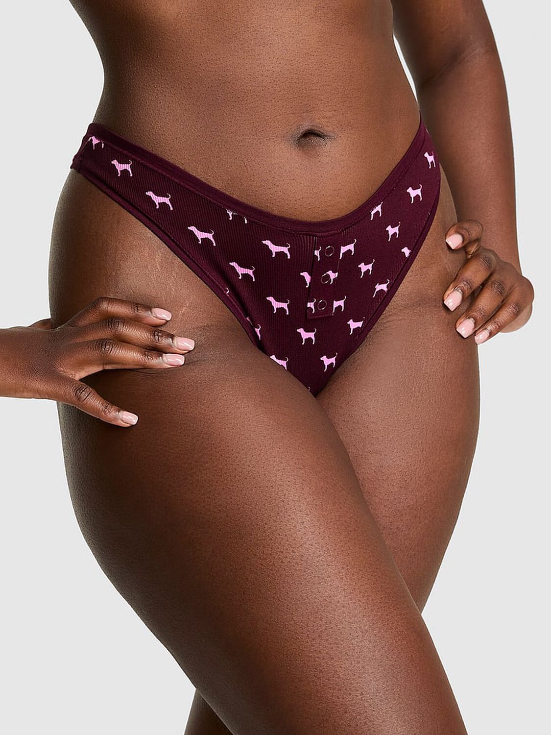 vs Pink Cotton High-Leg Thong Panty Wild Rose Dog Print 1 of 3 