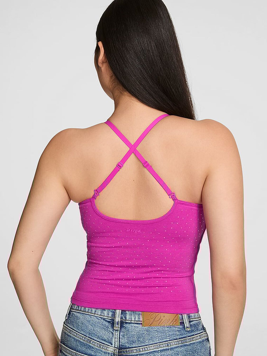 vs Pink All-Day Cotton Square-Neck Bra Tank Pink Fire Bling Rocker Capsule 2 of 3 