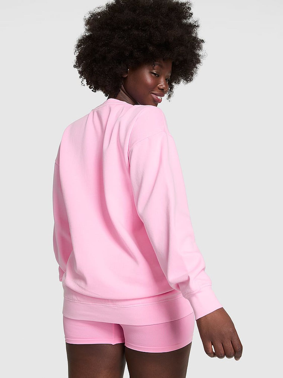 vs Pink Ivy Fleece Oversized Crew Sweatshirt Pink Lollipop 1 of 3 