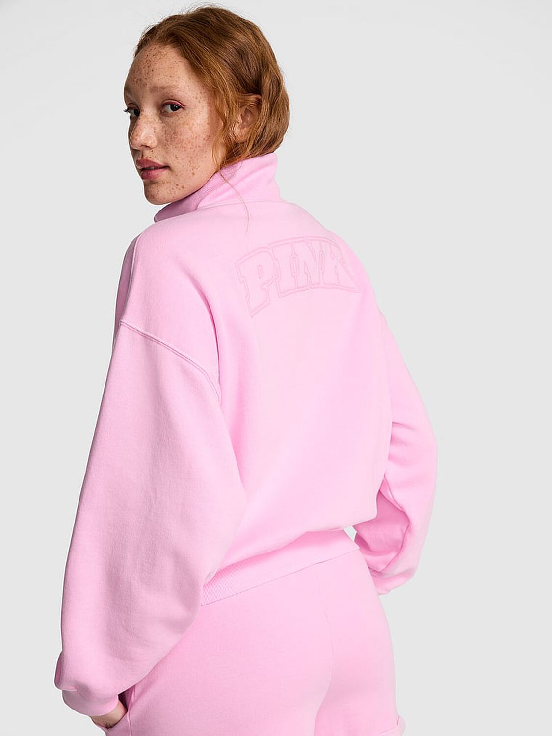 vs Pink Ivy Fleece Quarter-Zip Sweatshirt Pink Lollipop 1 of 3 