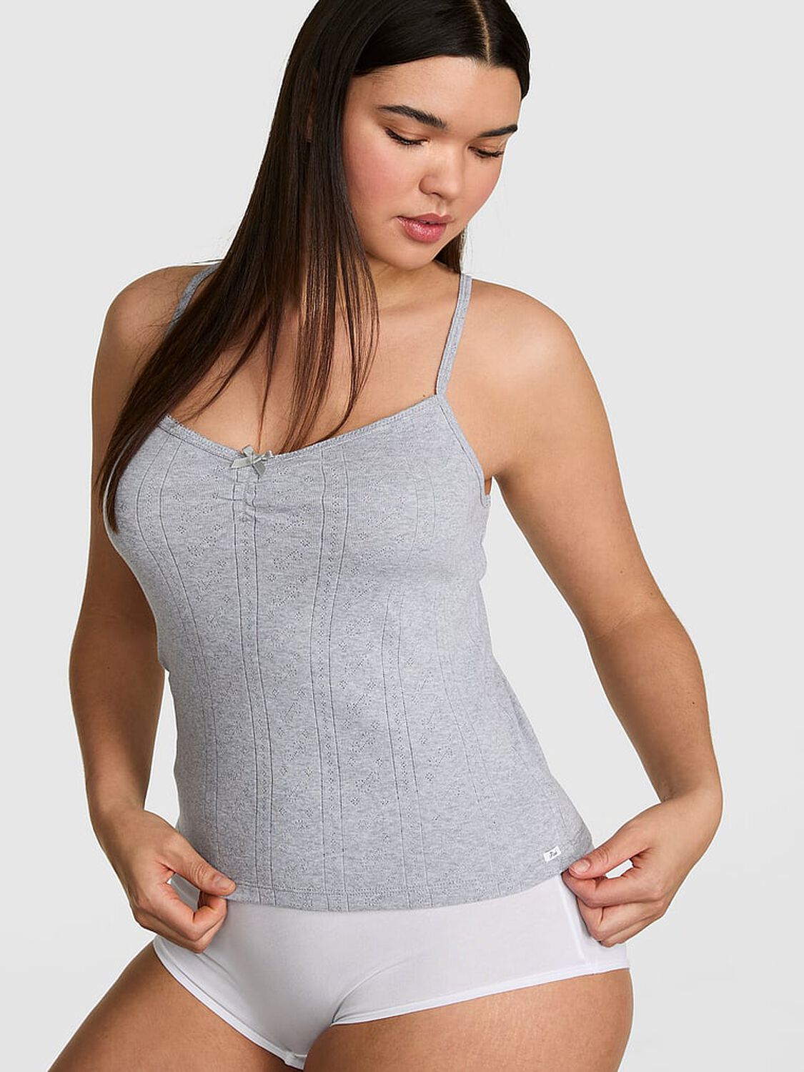 vs Pink Pointelle Sweetheart Cami Medium Heather Grey 1 of 3 