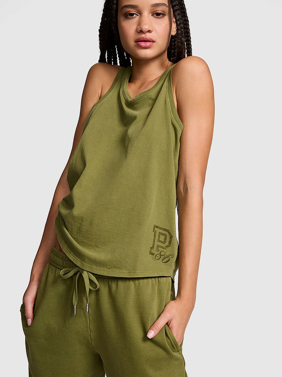 vs Pink Campus Cotton&trade; Tank Top Lizard Green 1 of 3 