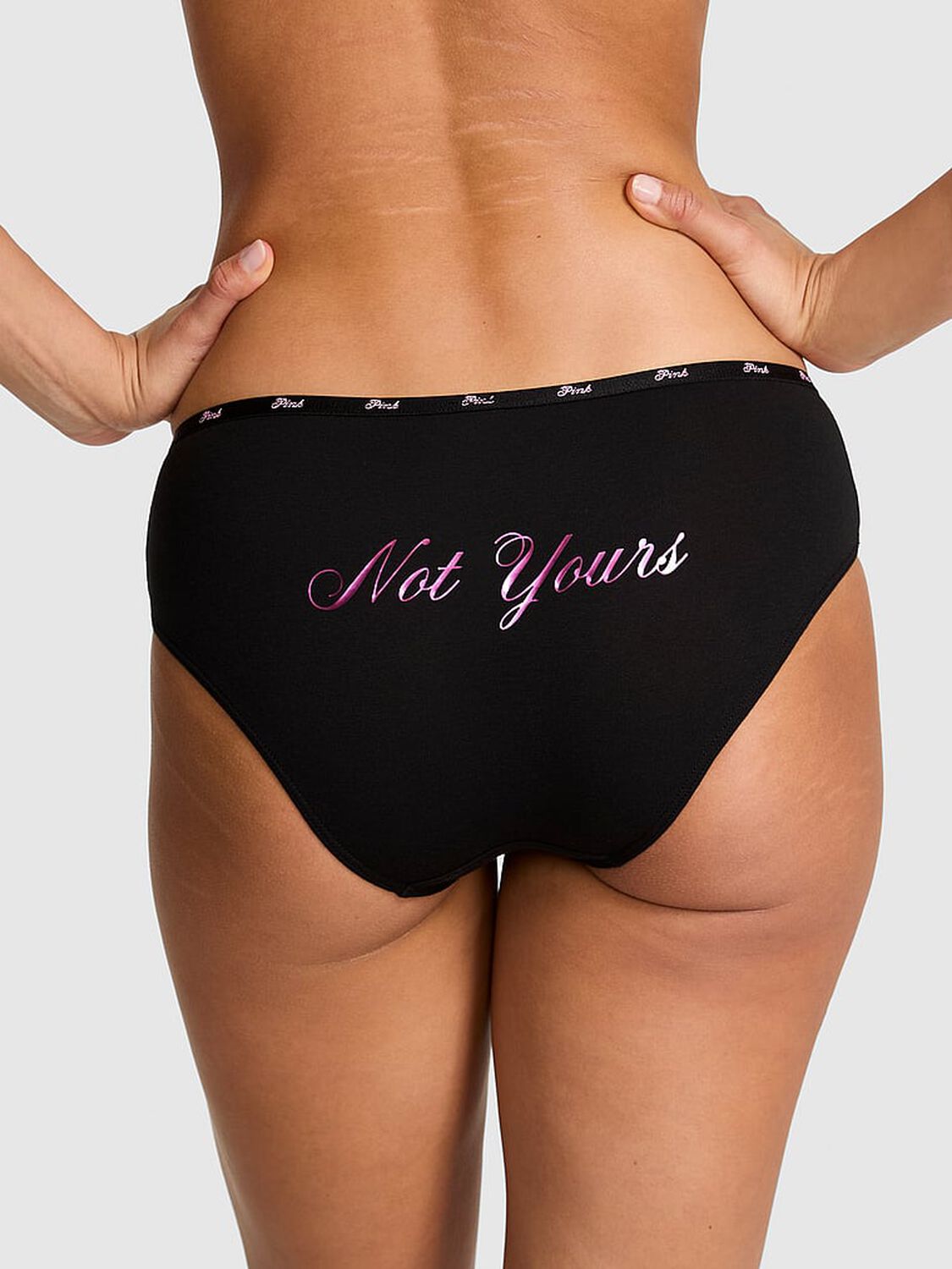 vs Pink Logo Cotton Hiphugger Panty Black Not Yours Graphic 2 of 3 