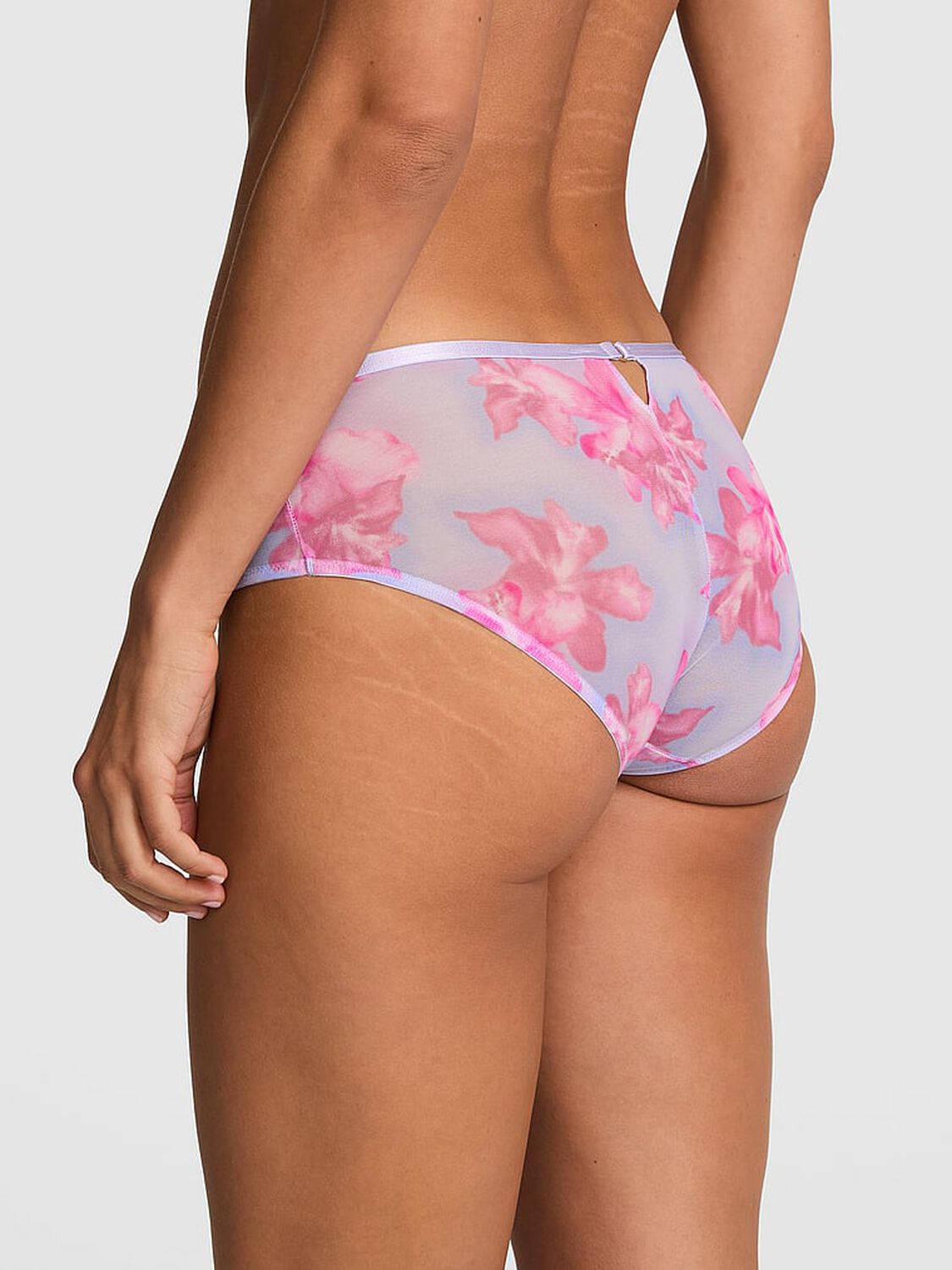 vs Pink Mesh Hiphugger Panty Sweet Lavender Hibiscus Floral Print 2 of 3 