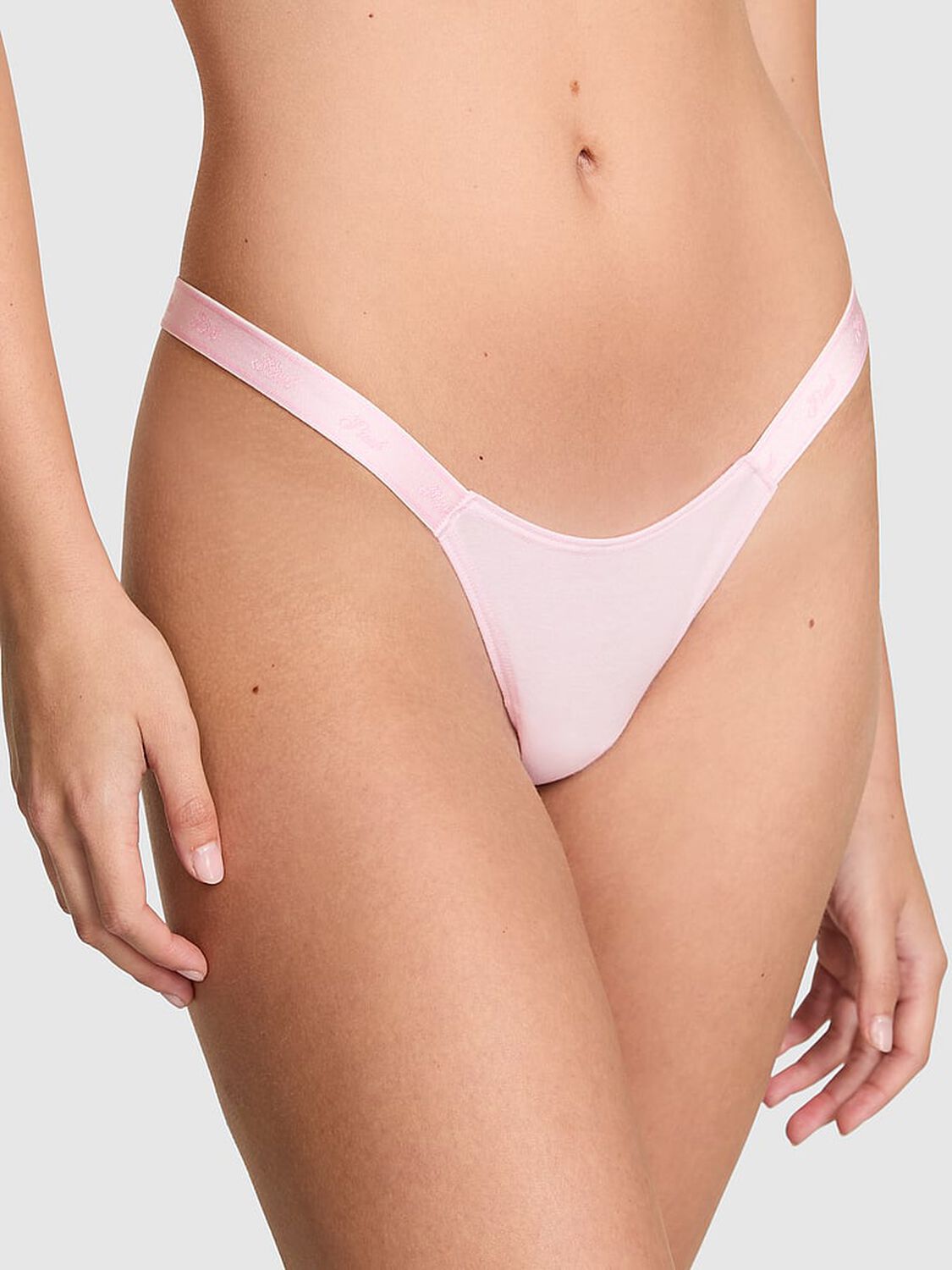 vs Pink Logo Cotton High-Leg Micro Thong Panty Pink Tulip 1 of 2 