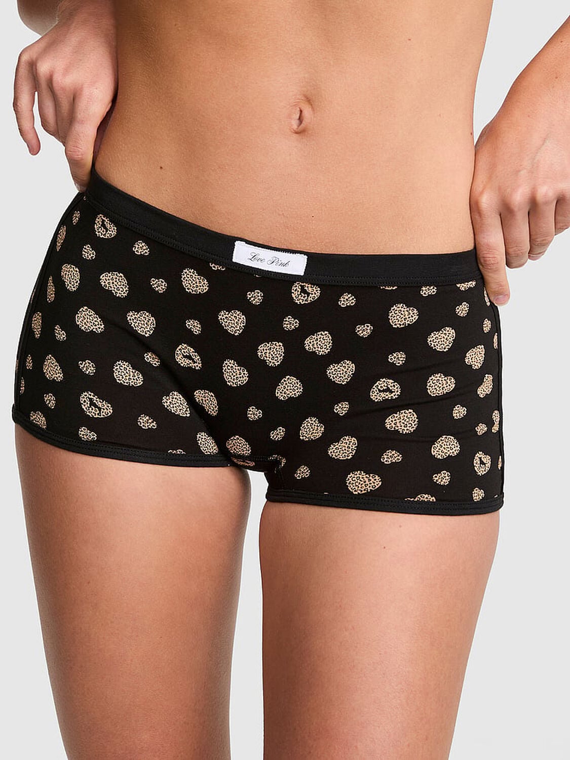 vs Pink Cotton Dorm Boyshort Panty Black Leo Heart 1 of 3 