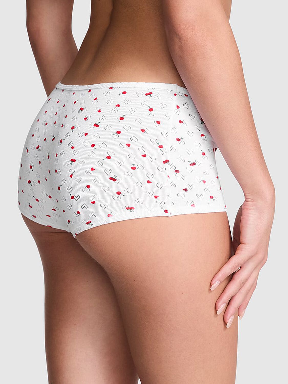 vs Pink Cotton Boyshort Panty White Cherry Heart Print 2 of 4 