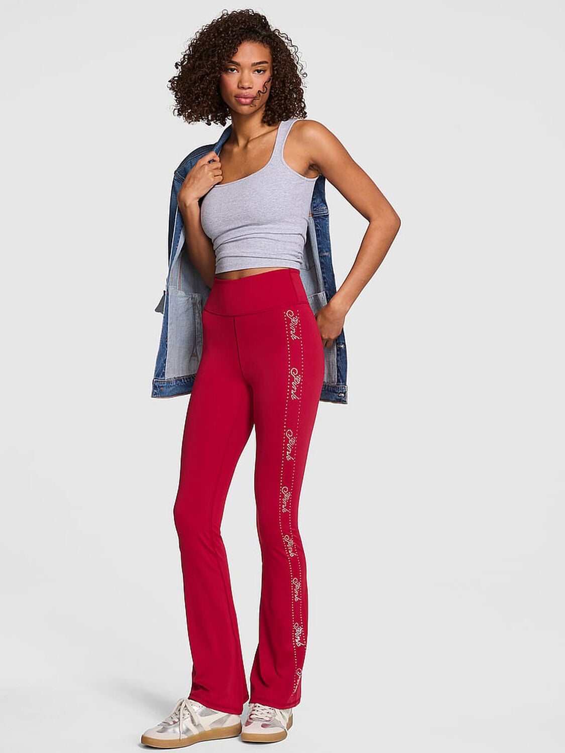 pink Pink Relay Logo Shine Flare Leggings Red Lacquer Bling 1 of 4 