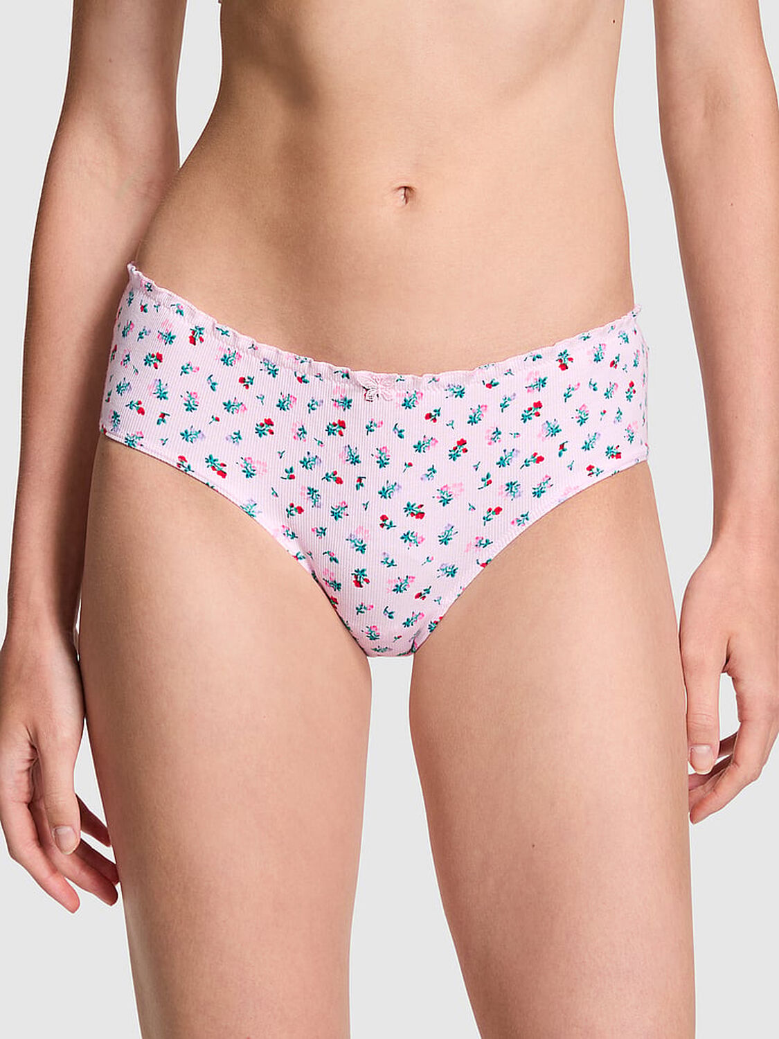 vs Pink Cotton Back-Tie Cheeky Panty Pink Tulip Floral Print 1 of 3 