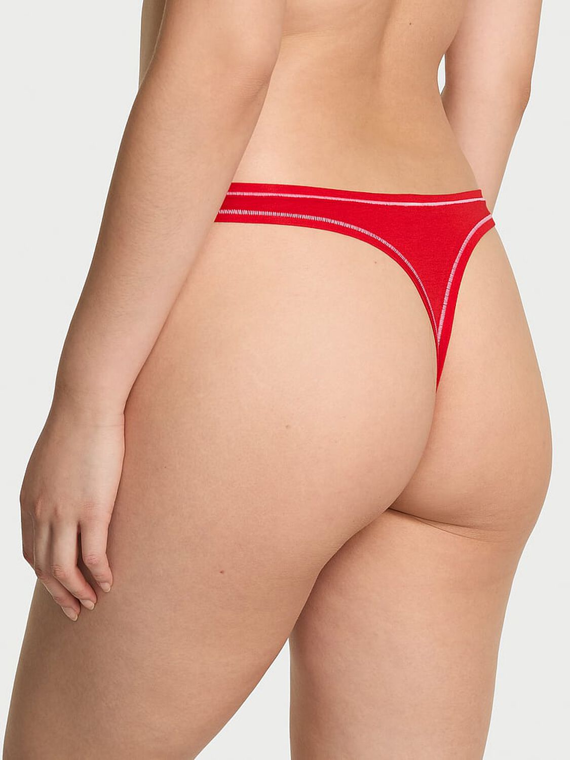 vs Pink Cotton High-Leg Thong Panty Bright Vermillion Gingerbread Patch 2 of 4 