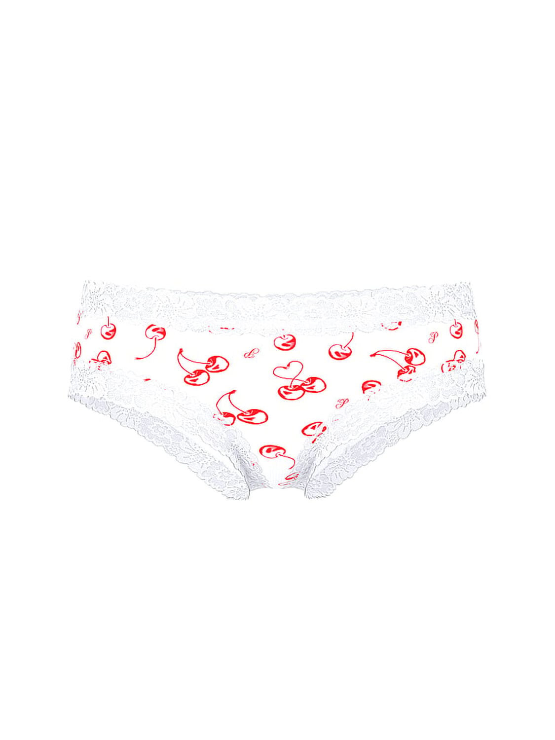 vs Pink Wink Lace-Trim Cheeky Panty White Cherry Print 1 of 1 
