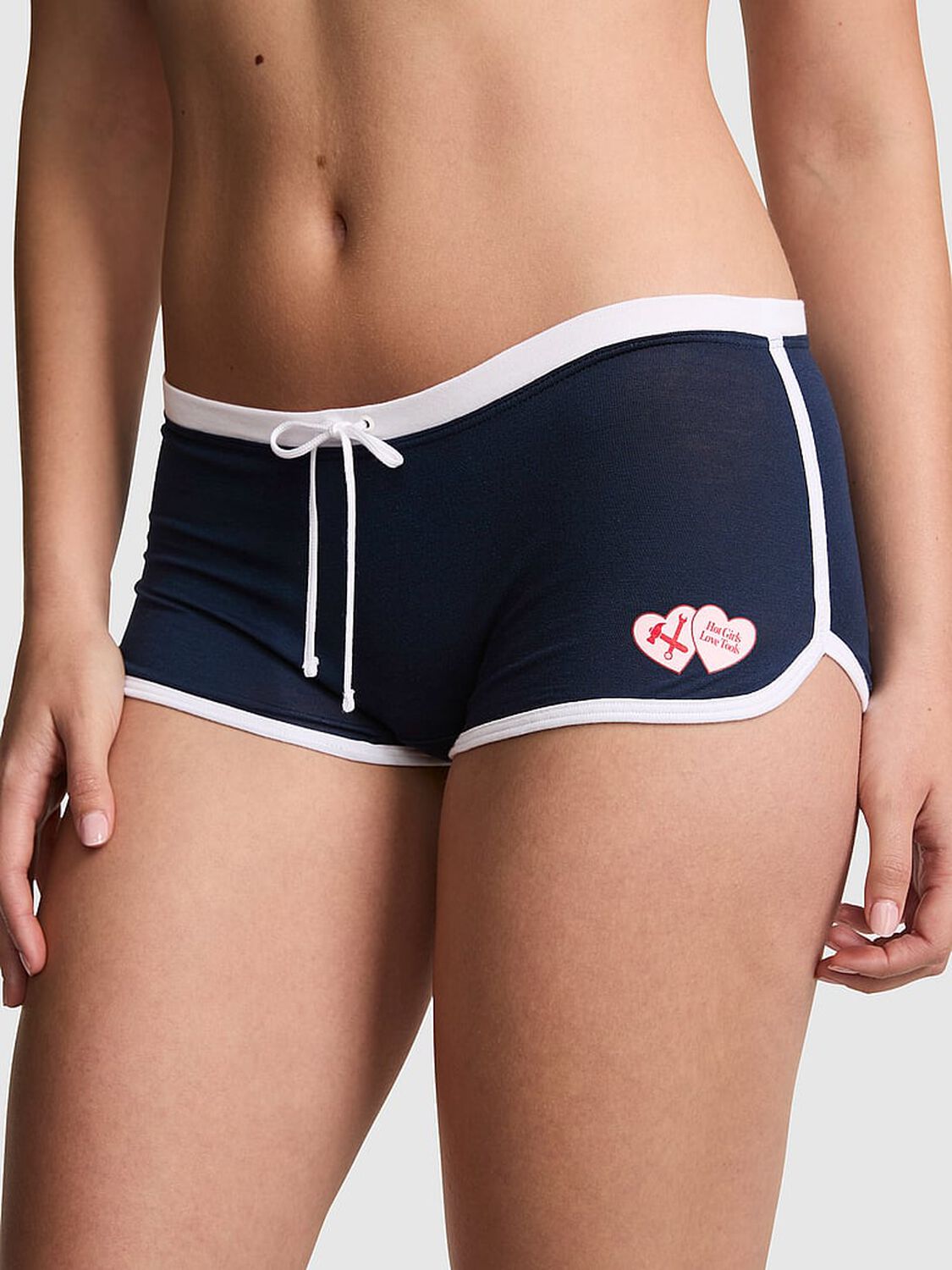 pink Pink Cotton Dorm Boyshort Panty Noir Navy With Hot Girls Love Tools Graphic 1 of 3 
