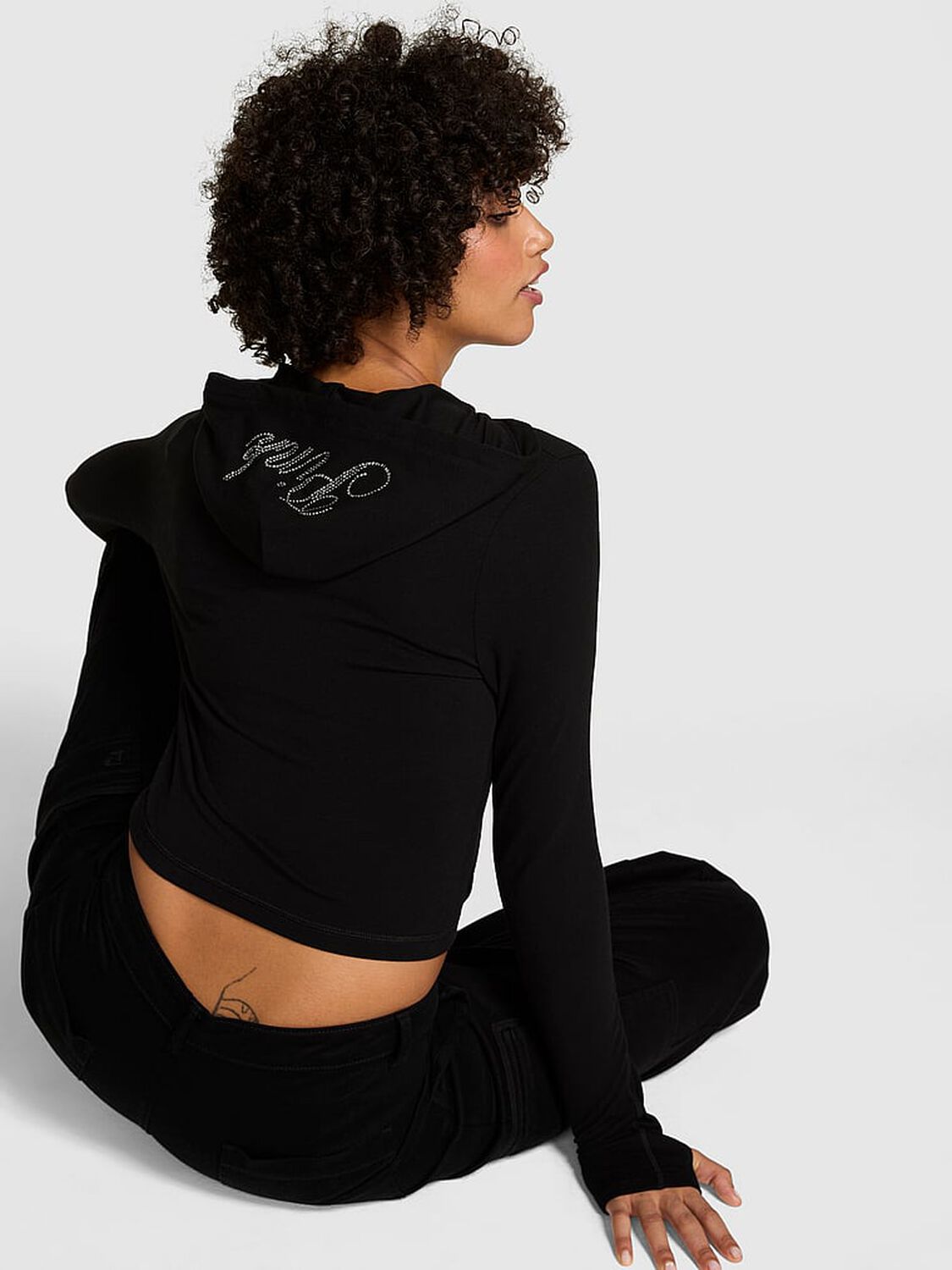 vs Pink All-Day Cotton Full-Zip Hoodie Pure Black Bling 2 of 2 