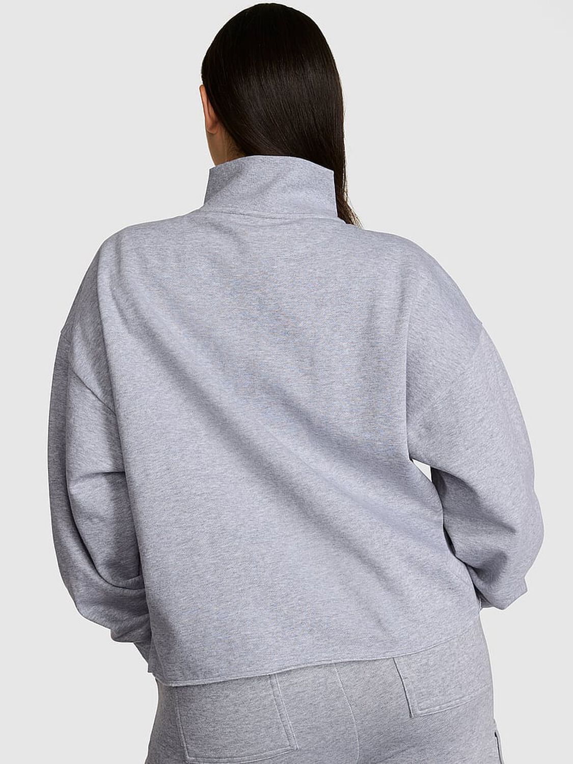 vs Pink Campus Fleece&trade; Quarter-Zip Straight-Cut Sweatshirt Medium Heather Grey Spring 2 of 3 