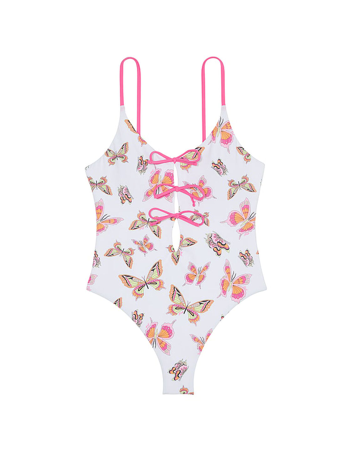 vs Pink Front-Tie One-Piece Swimsuit Limited Edition White Butterfly 3 of 3 