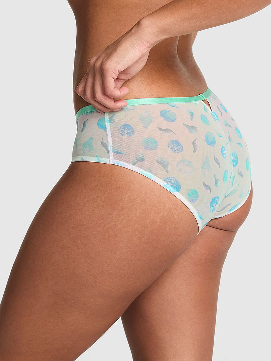 vs Pink Mesh Hiphugger Panty Frosted Iris Seashell Print 2 of 3 