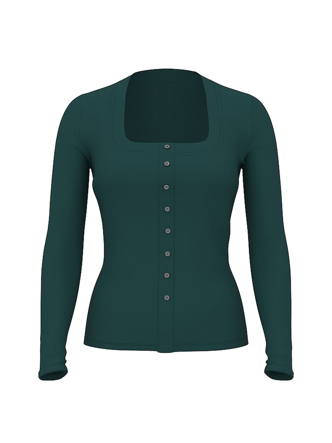 vs Pink Vintage Ribbed Button-Down Long-Sleeve Tee Deep Forest 3 of 3 