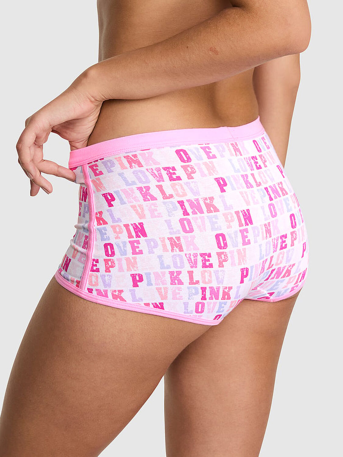 vs Pink Cotton Dorm Boyshort Panty White With Love Pink Print 2 of 4 