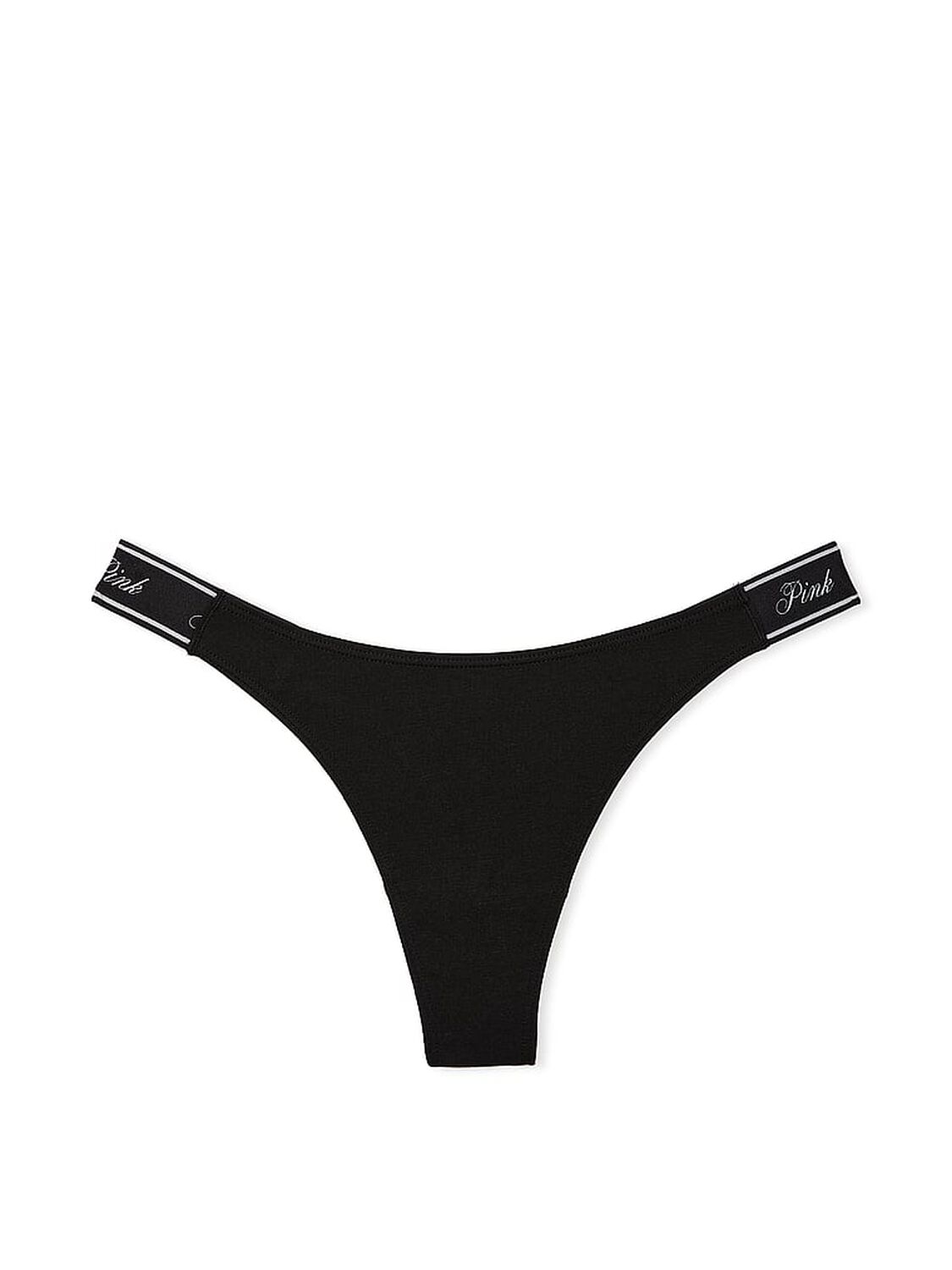 vs Pink Logo Cotton High-Leg Thong Panty Pure Black 3 of 3 