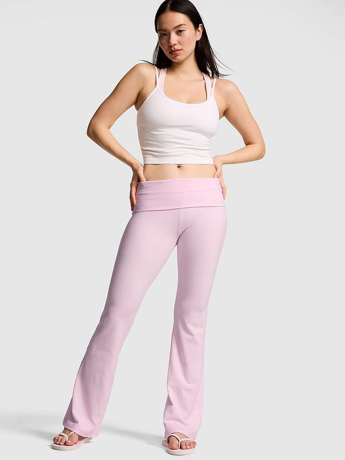 vs Pink Soft Modal Foldover Kick-Flare Leggings Pink Tulip Embroidery 2 of 3 