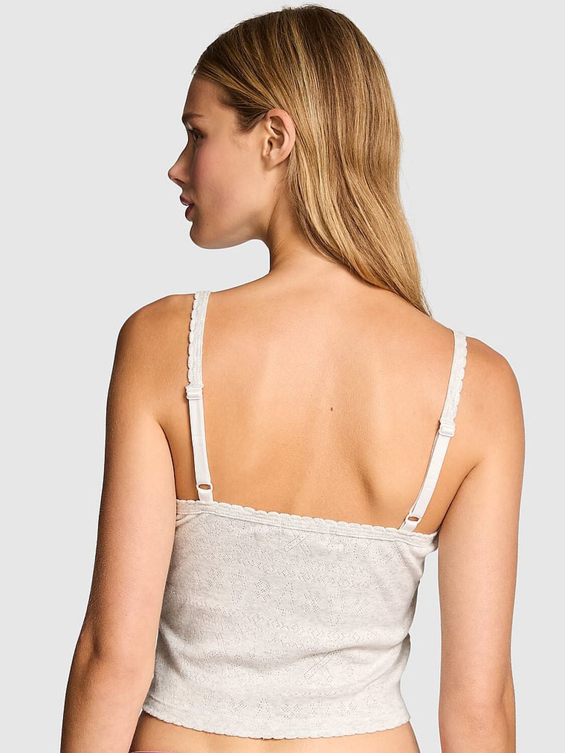 pink Pink Pointelle Henley Cami Heathered Snow Woven Shine 2 of 2 