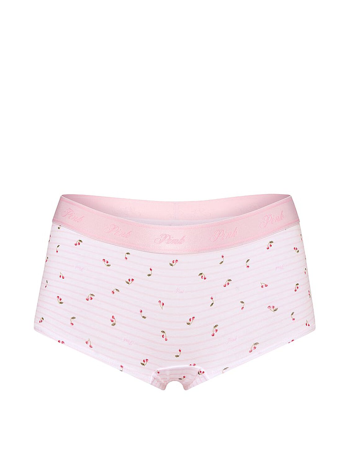 vs Pink Logo Cotton Boyshort Panty Pink Tulip Stripe Cherry Print 3 of 3 