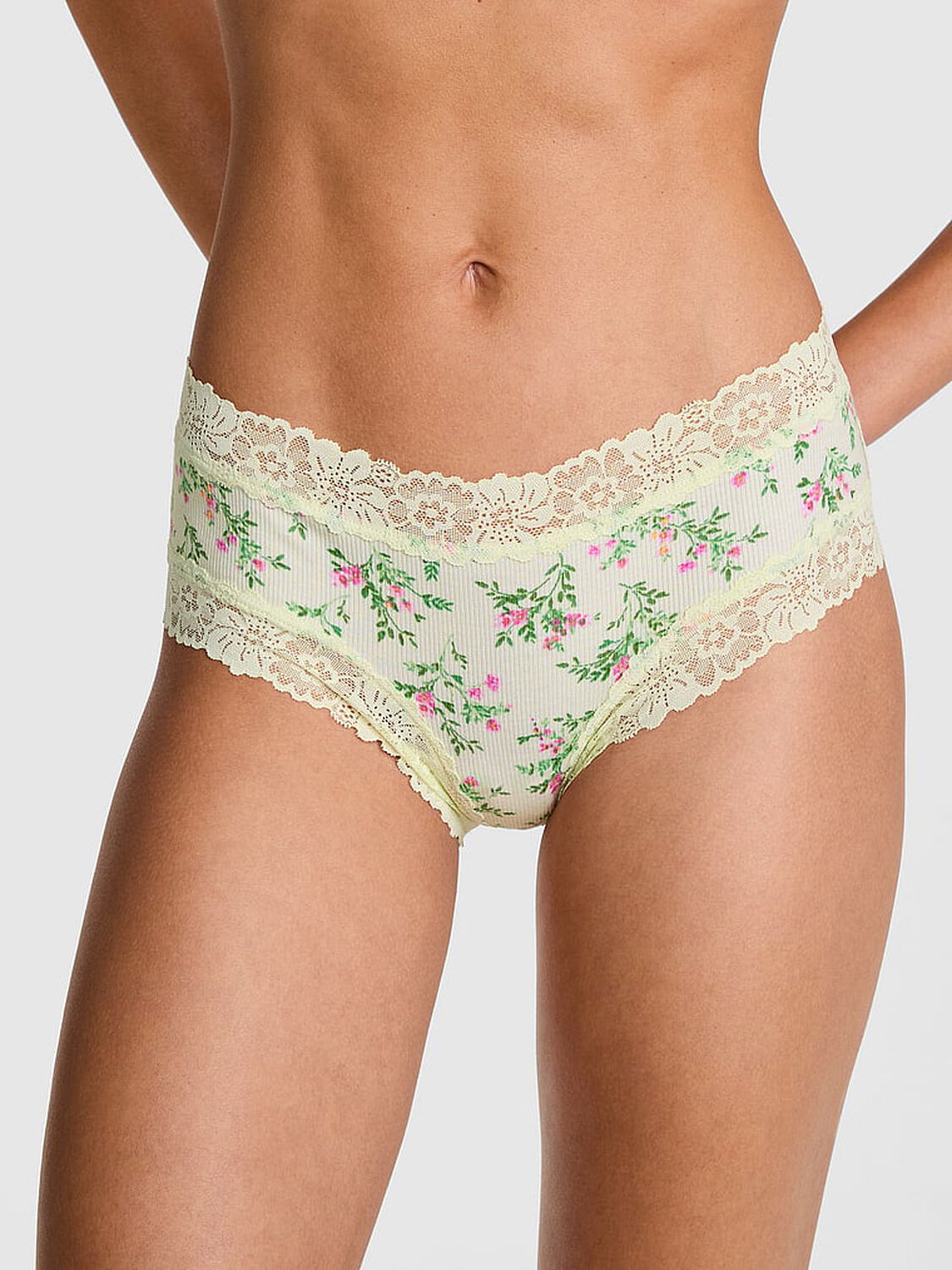 vs Pink Wink Lace-Trim Cheeky Panty Fresh Mint Floral Print 3 of 3 