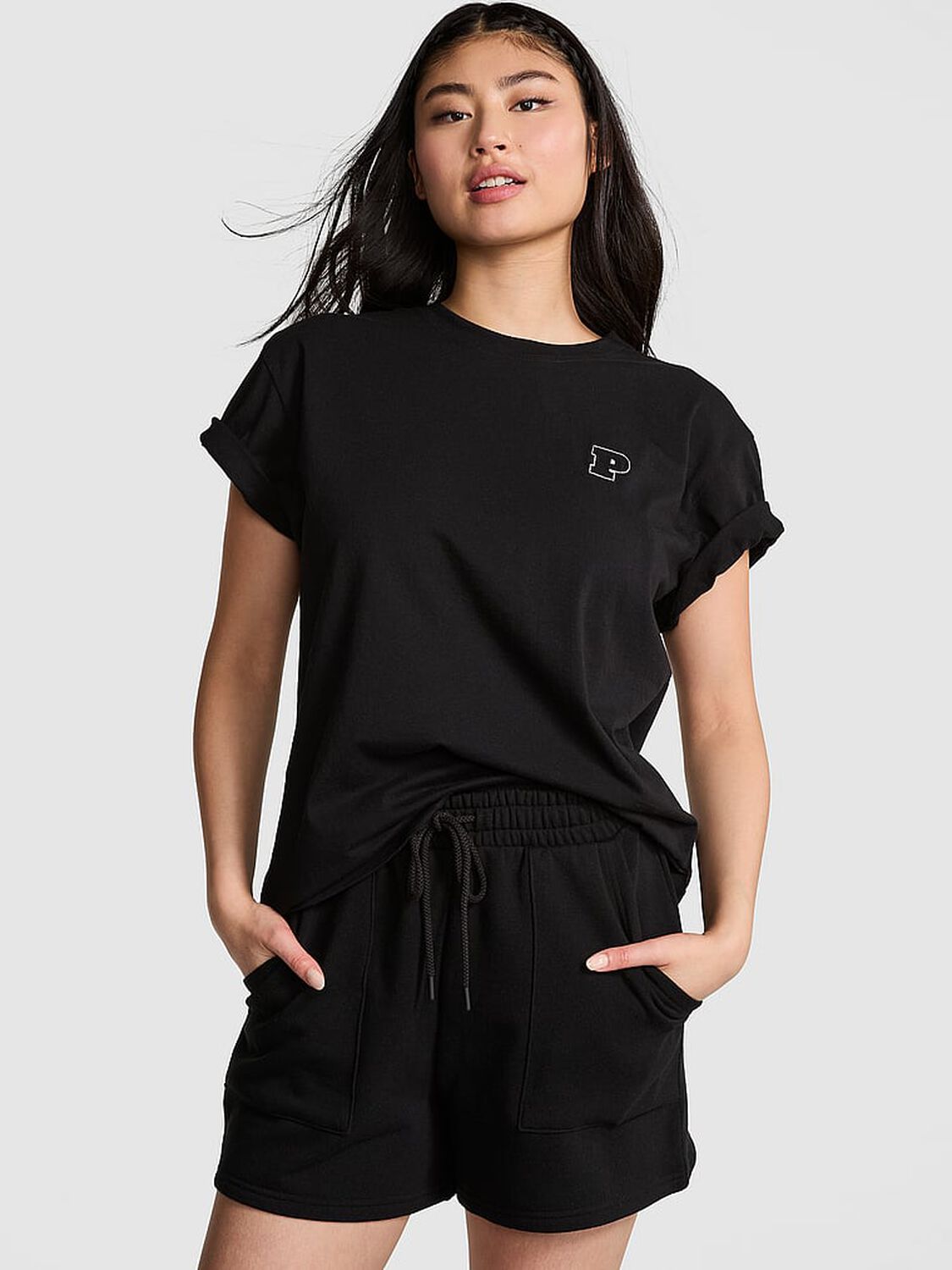 vs Pink Campus Cotton Tee Pure Black Back Graphic 1 of 4 