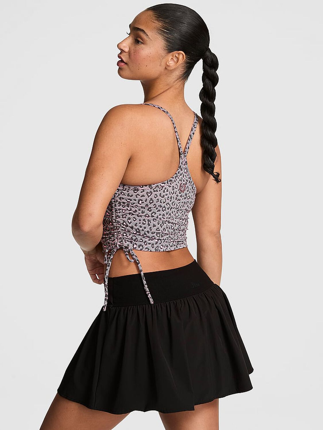 vs Pink PINK Relay&trade; Side-Ruched Cropped Bra Tank Twilight Grey Leopard 2 of 3 