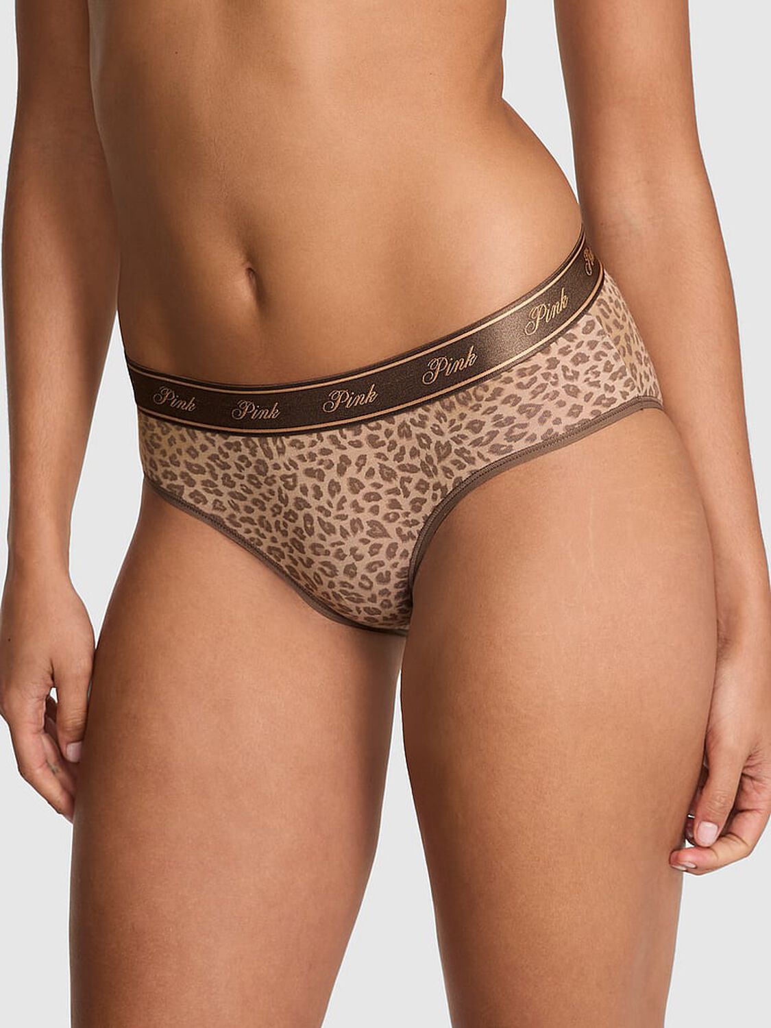 vs Pink Logo Cotton Hiphugger Panty Birch Brown Leopard Print 1 of 3 